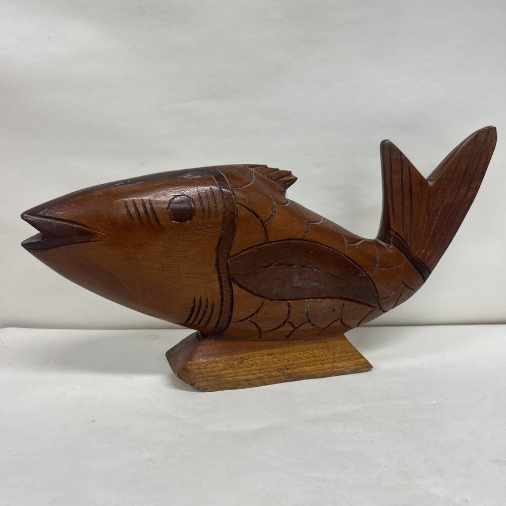Vintage Antique Hand Carved Wooden Carp Fish Sculpture